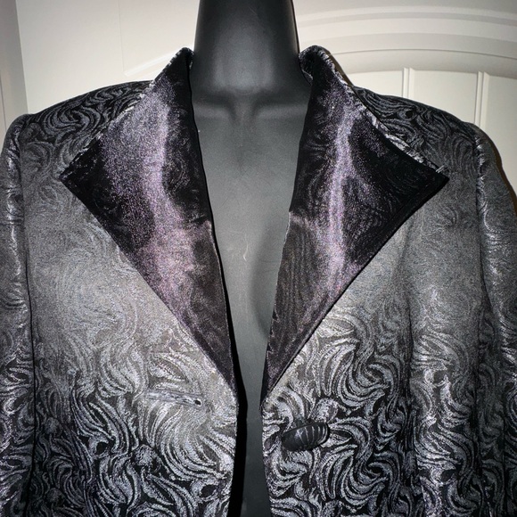 Le Suit Women’s Blazer Jacket silver floral print single breastedSize 10 petite - Picture 2 of 10